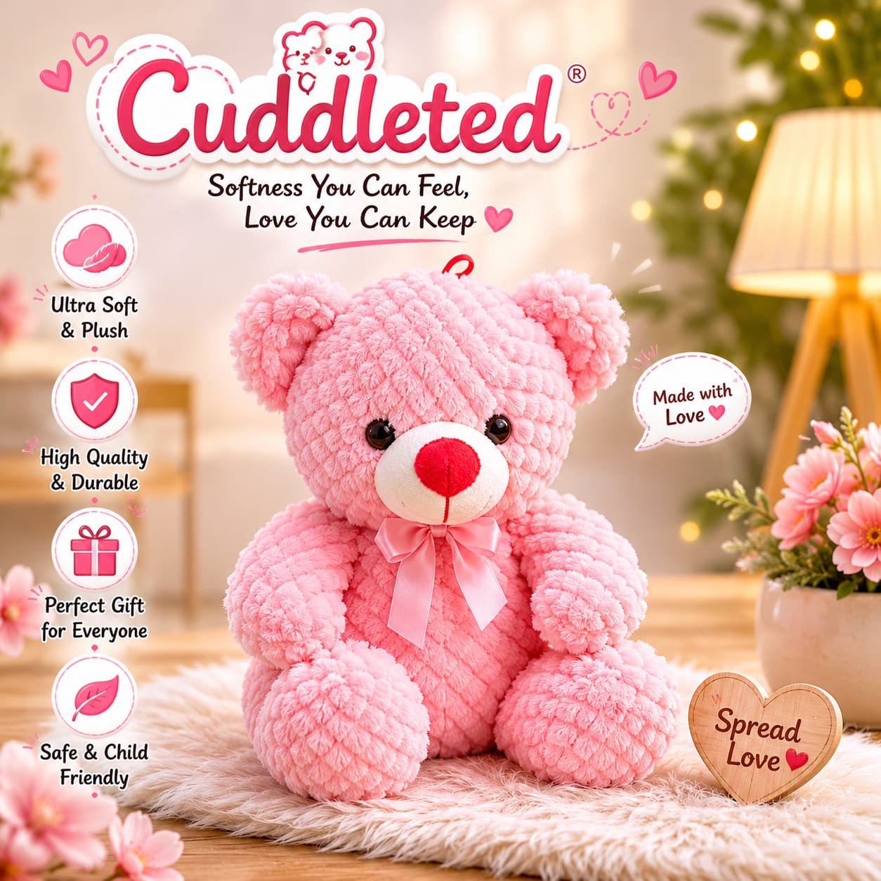 Cuddleted Ultra Soft Pink Teddy Bear